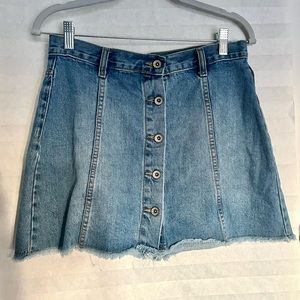 Forever 21 Denim Skirt with Frayed Hemline; Size 27
